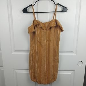 Forever 21 Women's Small Contemporary Ruffle Vertical Stripe Yellow Summer Dress